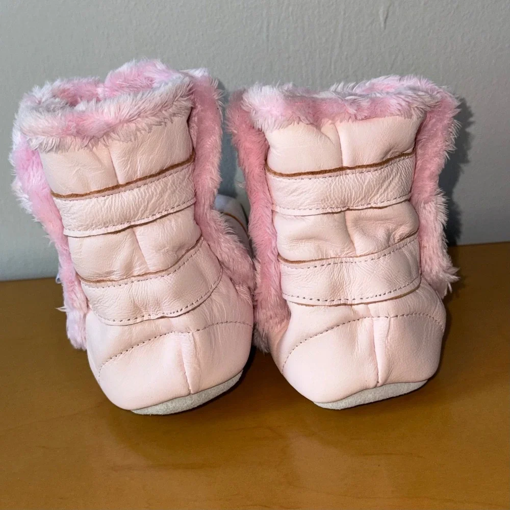 Ministar Leather Boots Infant XL 18-24m Pink New Faux Fur Trim‎ Bobux Booties
